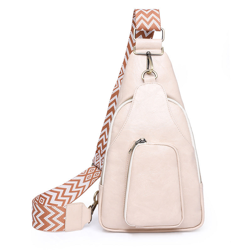 beige fanlosn pu leather retro crossbody chest bag,custom,front