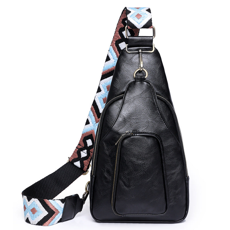 black fanlosn pu leather retro crossbody chest bag,custom,front