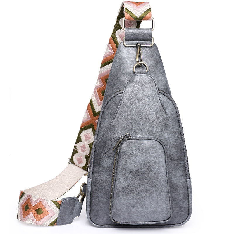 gray fanlosn pu leather retro crossbody chest bag,custom,front