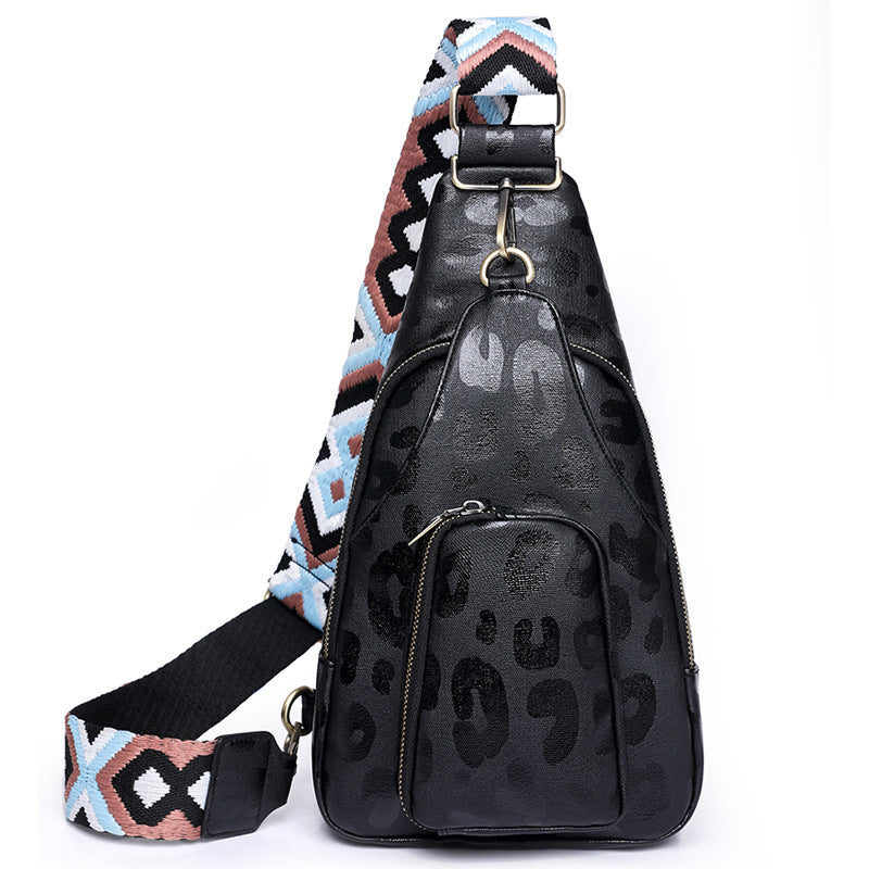 leopard print black fanlosn pu leather retro crossbody chest bag,custom,front