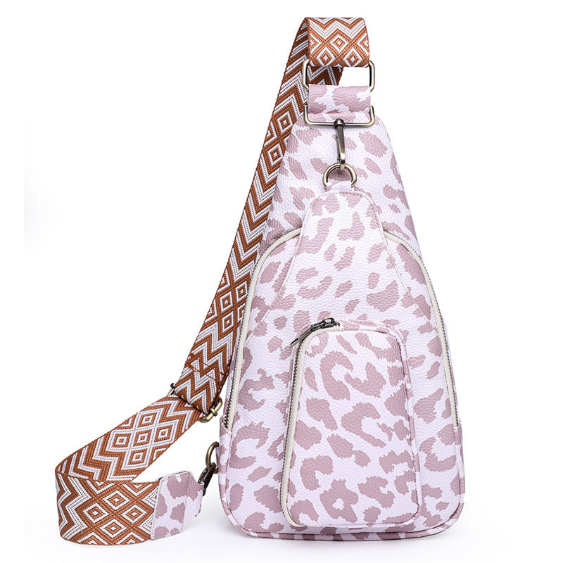 leopard print white fanlosn pu leather retro crossbody chest bag,custom,front