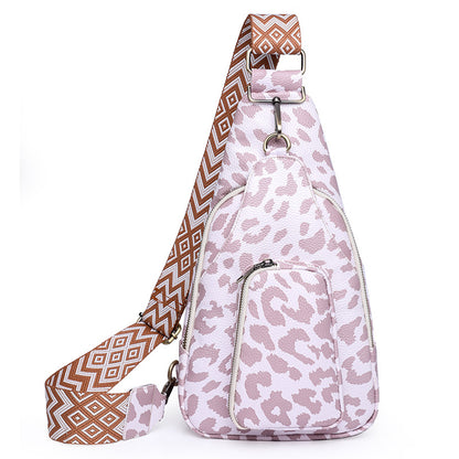 leopard print white fanlosn pu leather retro crossbody chest bag,custom,front