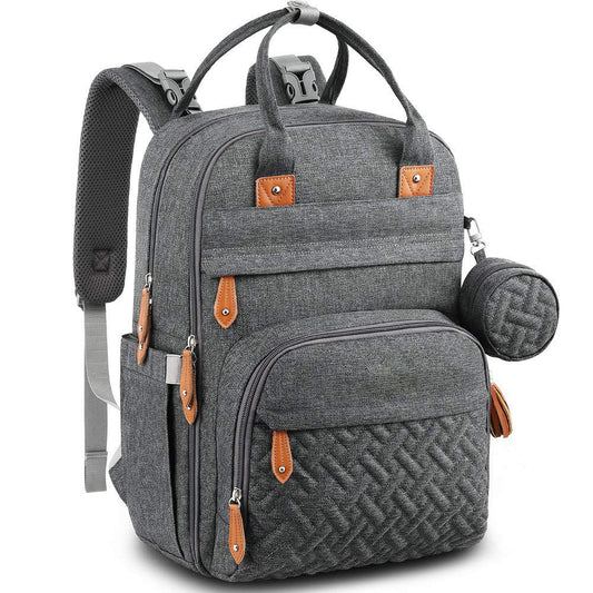 gray custom backpack diaper bag with baby organizer and pacifier holder