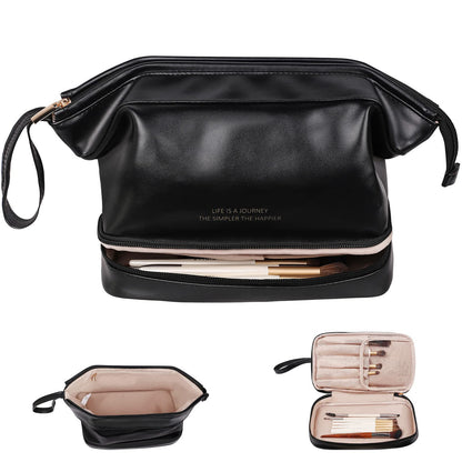 custom black double layer waterproof makeup bag with brush holder