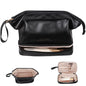 custom black double layer waterproof makeup bag with brush holder