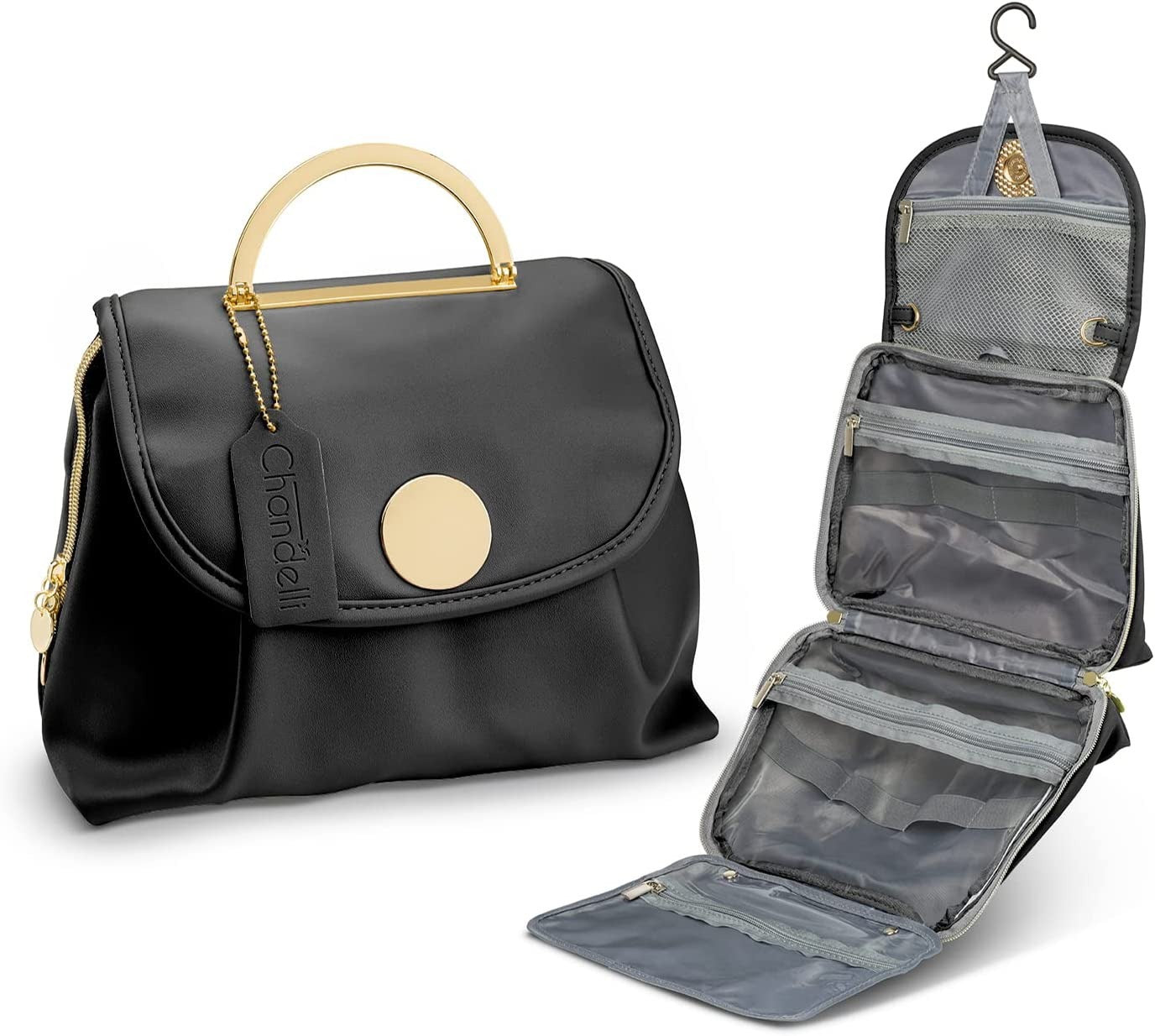 custom black hanging makeup bag available with oem and private label options