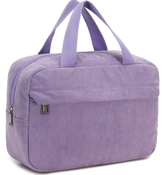 custom corduroy makeup bag with handle for cosmetic organization