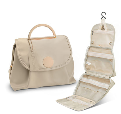 custom creamy white hanging makeup bag available with OEM and private label options