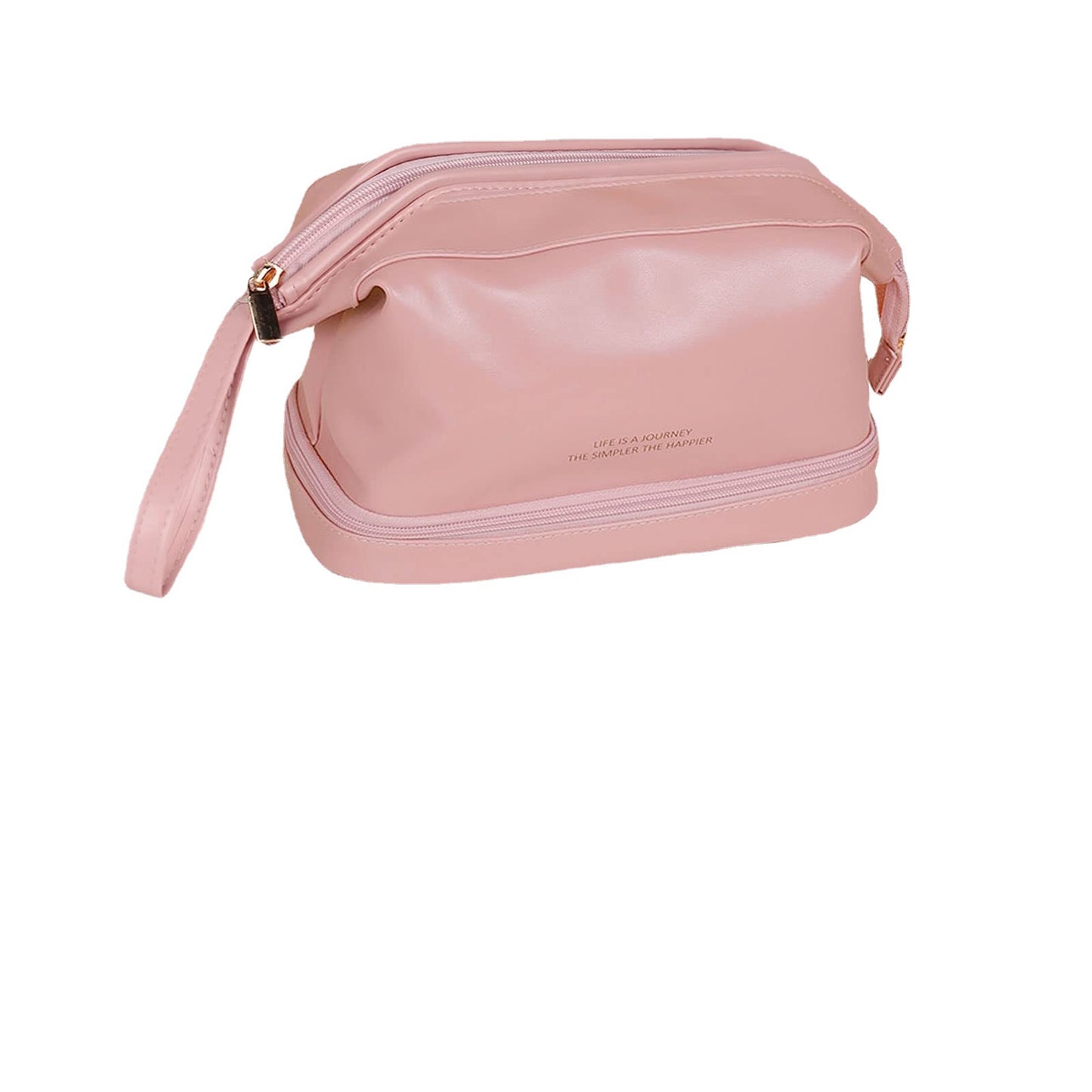 custom pink double layer waterproof makeup bag with brush holder