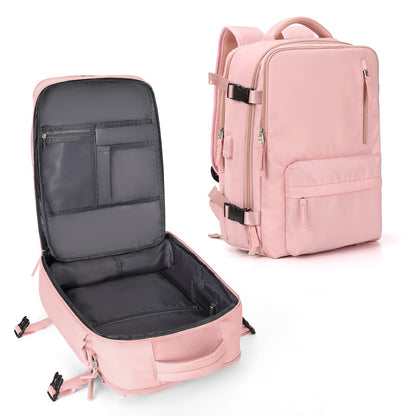 custom expandable travel backpack with wide opening and organized packing compartments