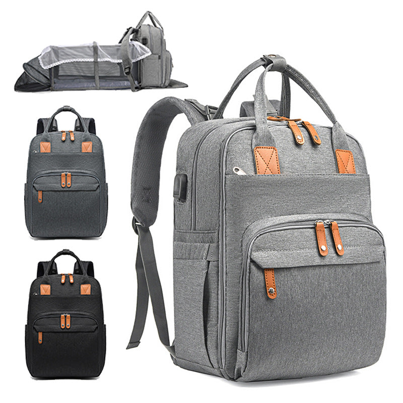 custom foldable baby bed diaper backpack with usb charging port