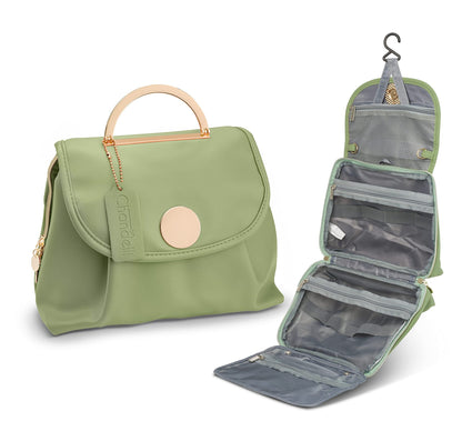 custom green hanging makeup bag available with oem and private label options