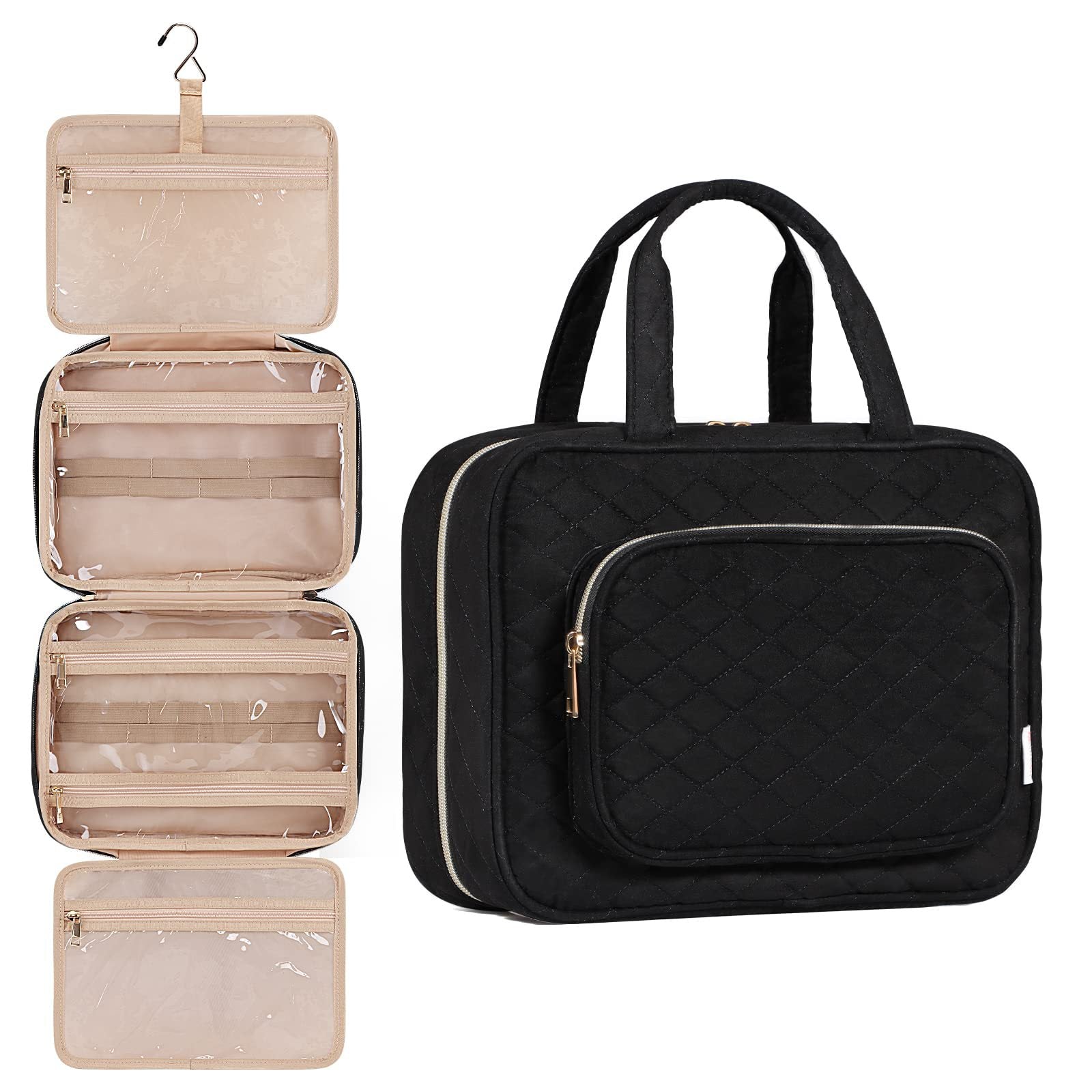 Custom hanging toiletry bag with multi-layer travel organizer design for cosmetics and toiletries
