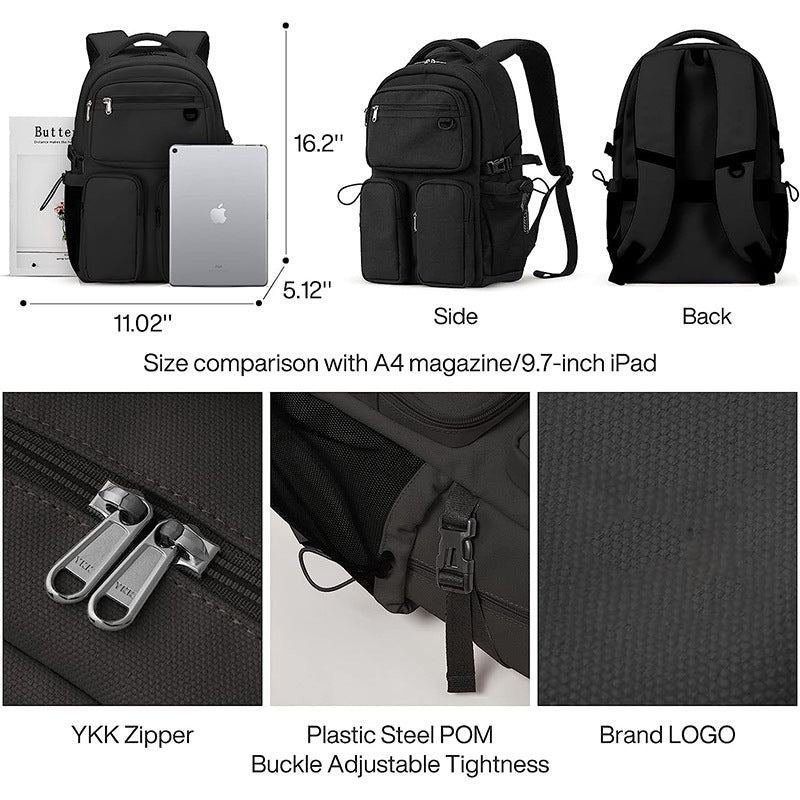 custom laptop backpack size details with ykk zipper and adjustable buckle
