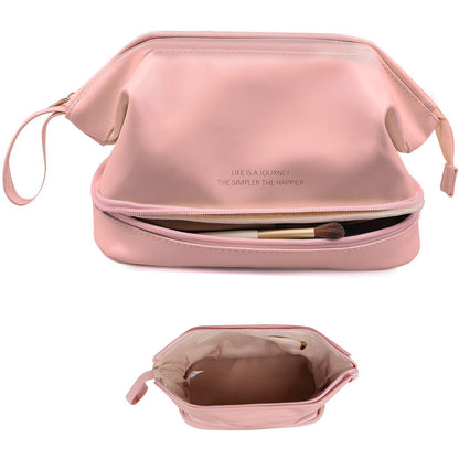 custom pink double layer waterproof makeup bag with brush holder