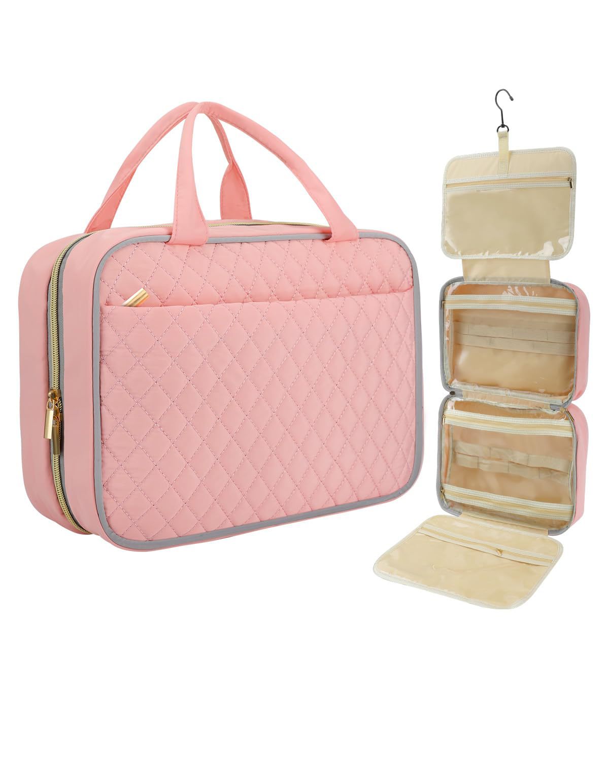 custom quilted cosmetic bag with large capacity travel organizer design