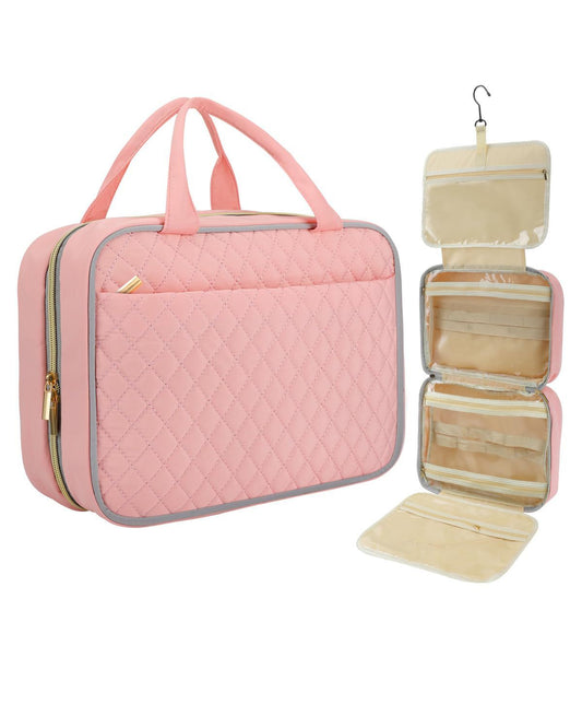 custom quilted cosmetic bag with large capacity travel organizer design