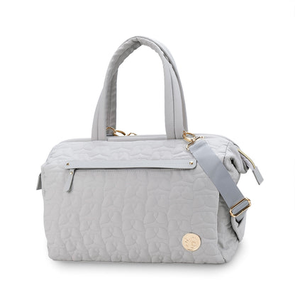 custom quilted diaper bag available in light gray colors