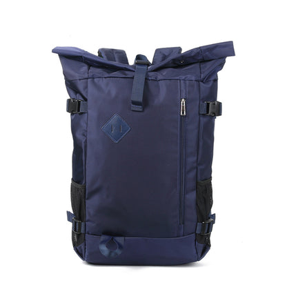 custom roll top backpack front view with adjustable closure
