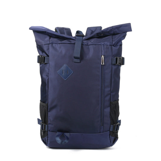 custom roll top backpack front view with adjustable closure