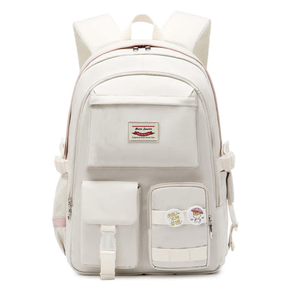 custom school laptop backpack in milky white with multiple front pockets and side storage