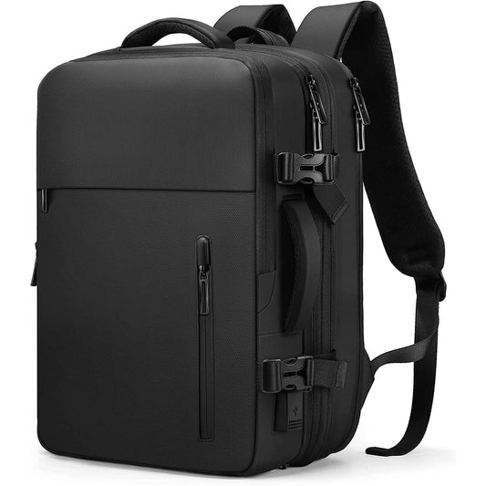 custom travel laptop backpack black front view for business travel