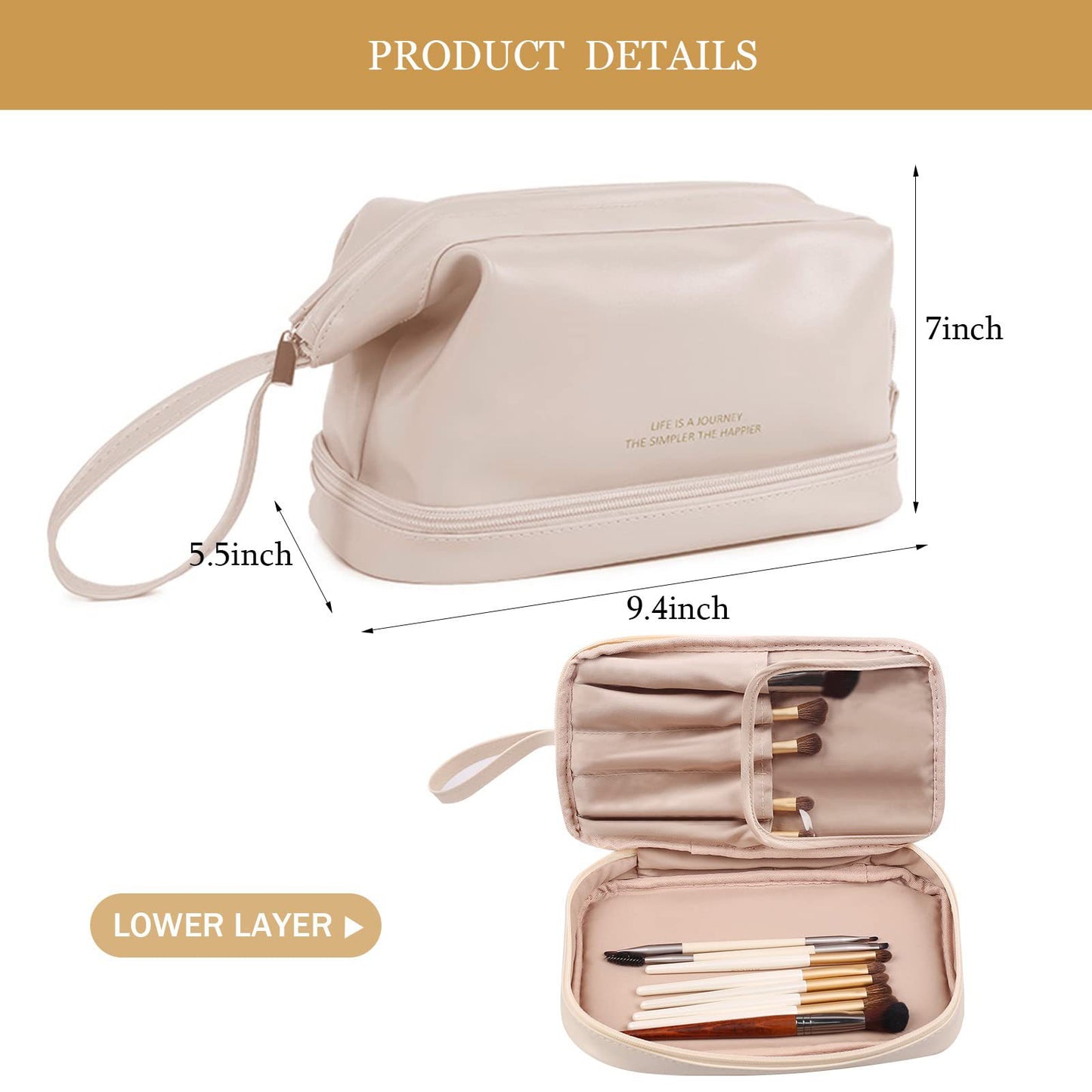 custom white double layer waterproof makeup bag with brush holder