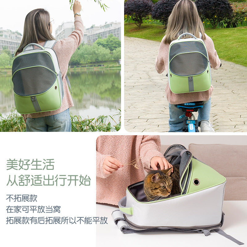 Folding out Pet Backpack Hot Selling Large Capacity Cat Bag Breathable Extended Pet Cat Backpack