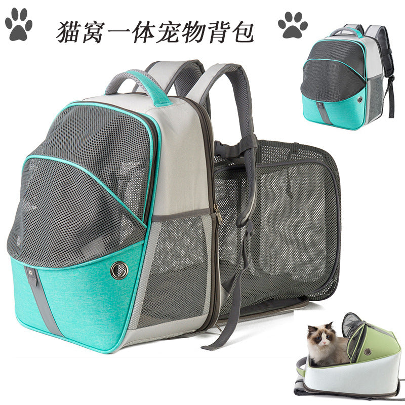 Folding out Pet Backpack Hot Selling Large Capacity Cat Bag Breathable Extended Pet Cat Backpack