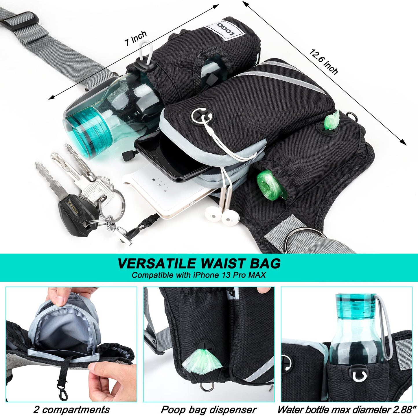 Customized New Product Outdoor Pet Training Bag Multifunctional Running Sports Waist Bag Dog Walking Traction Rope Waist Bag