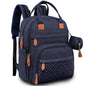 dark blue baby diaper backpack with insulated bottle storage