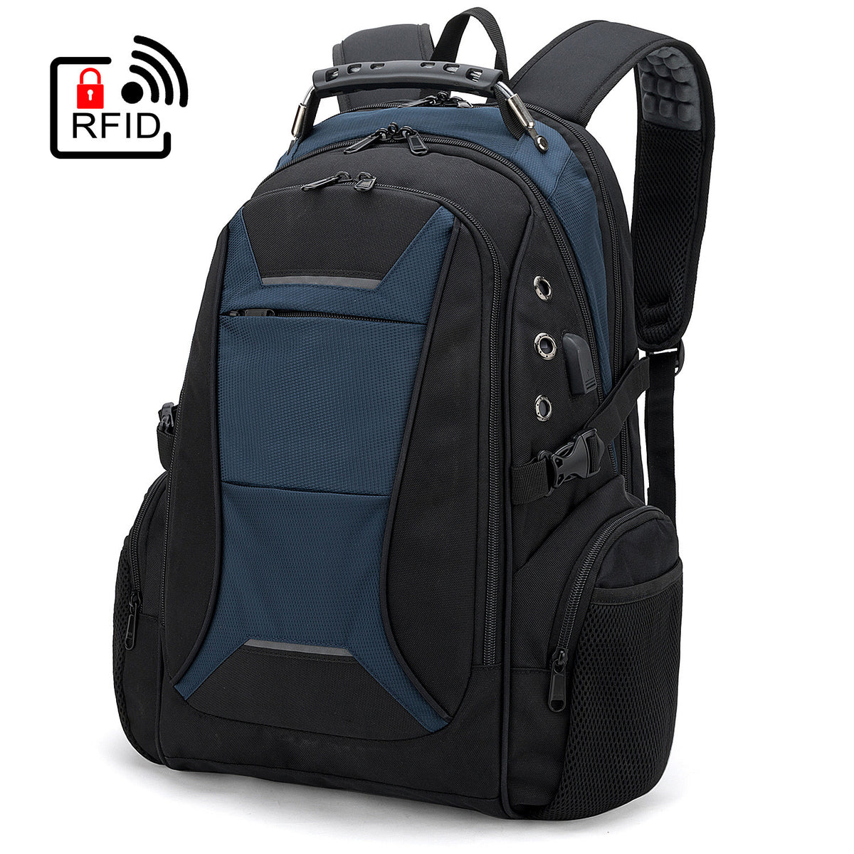 dark blue business travel backpack