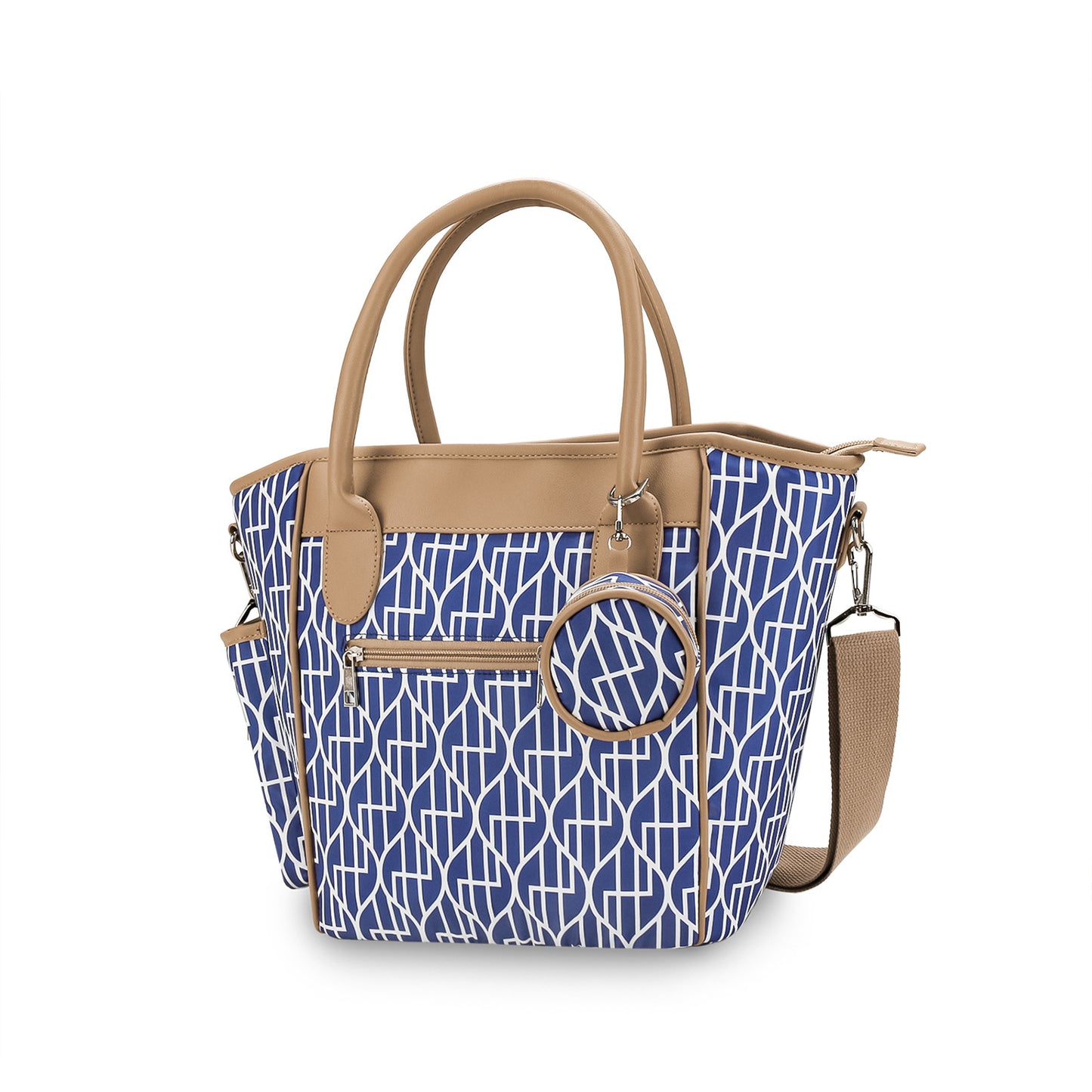 dark blue diaper bag tote with adjustable shoulder strap for moms
