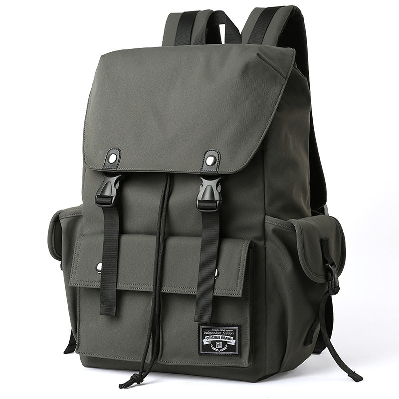 dark green custom laptop backpack with drawstring closure