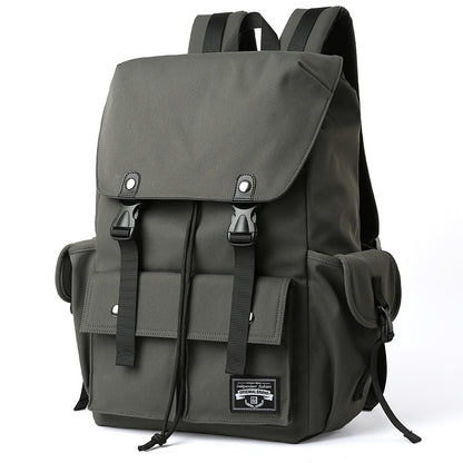 dark green custom laptop backpack with drawstring closure