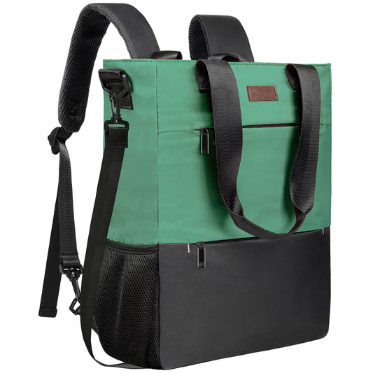 dark green convertible laptop tote backpack with usb charging port