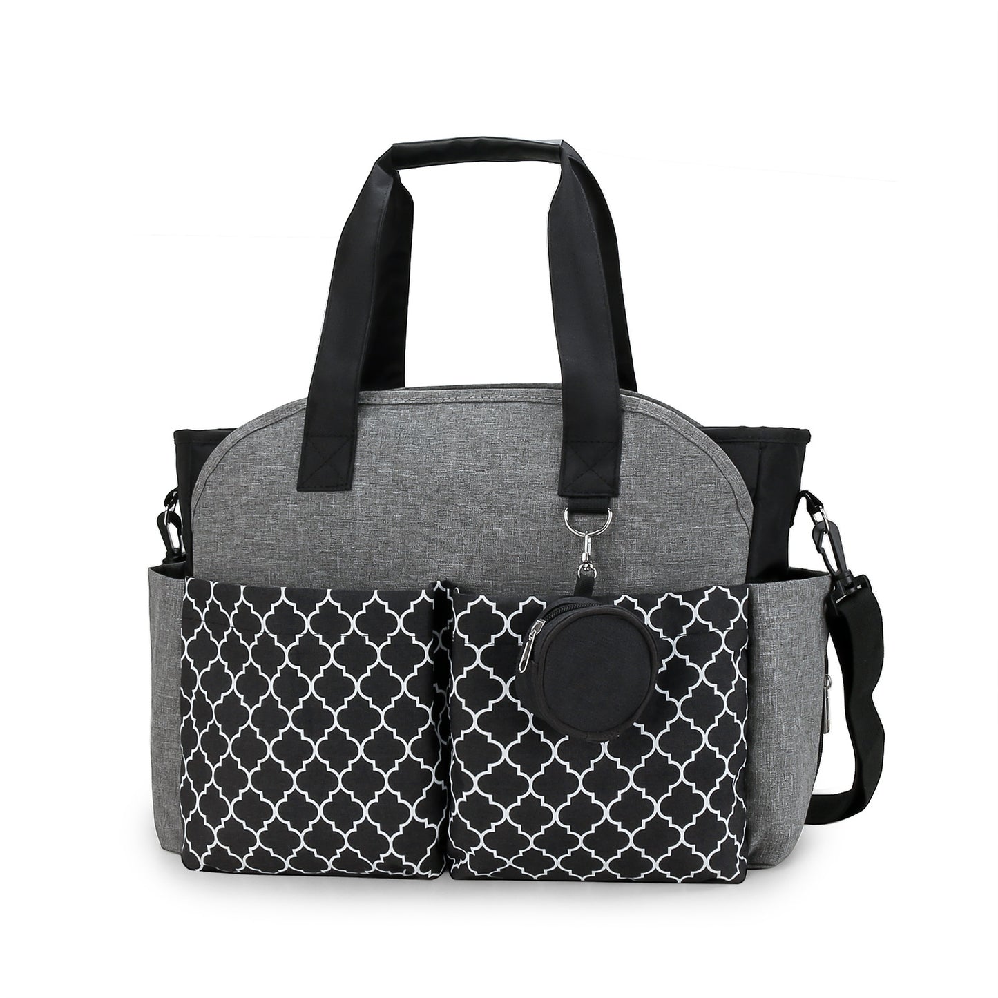 black + gray fanlosn matte fabric diaper bag,women,front