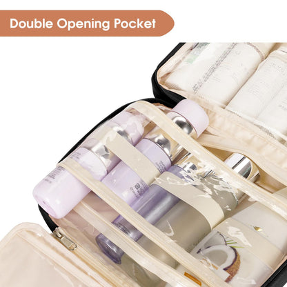 double opening pocket makeup storage bag with separated compartments