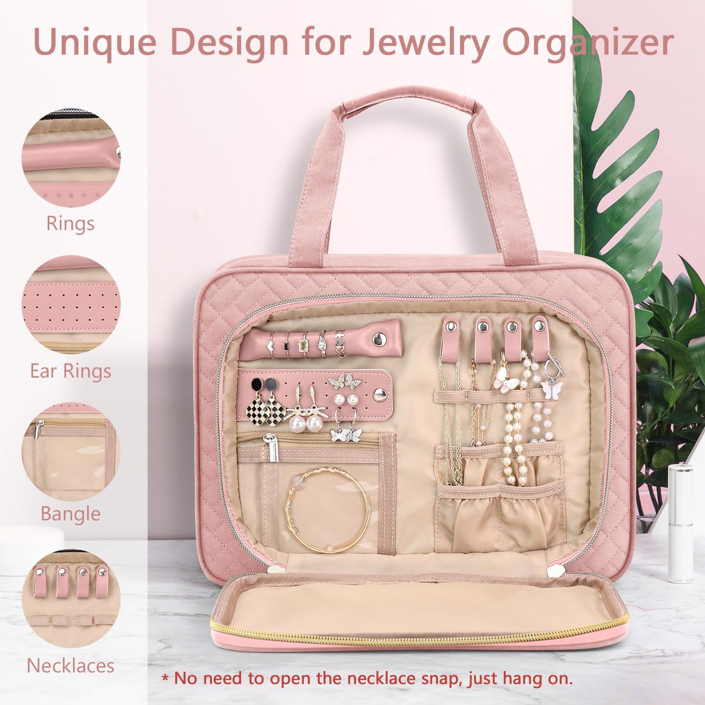 Customizable Ladies Toiletries Bag Hanging Travel Toiletry Bag with Jewelry Storage Bag Large Cosmetic Bag