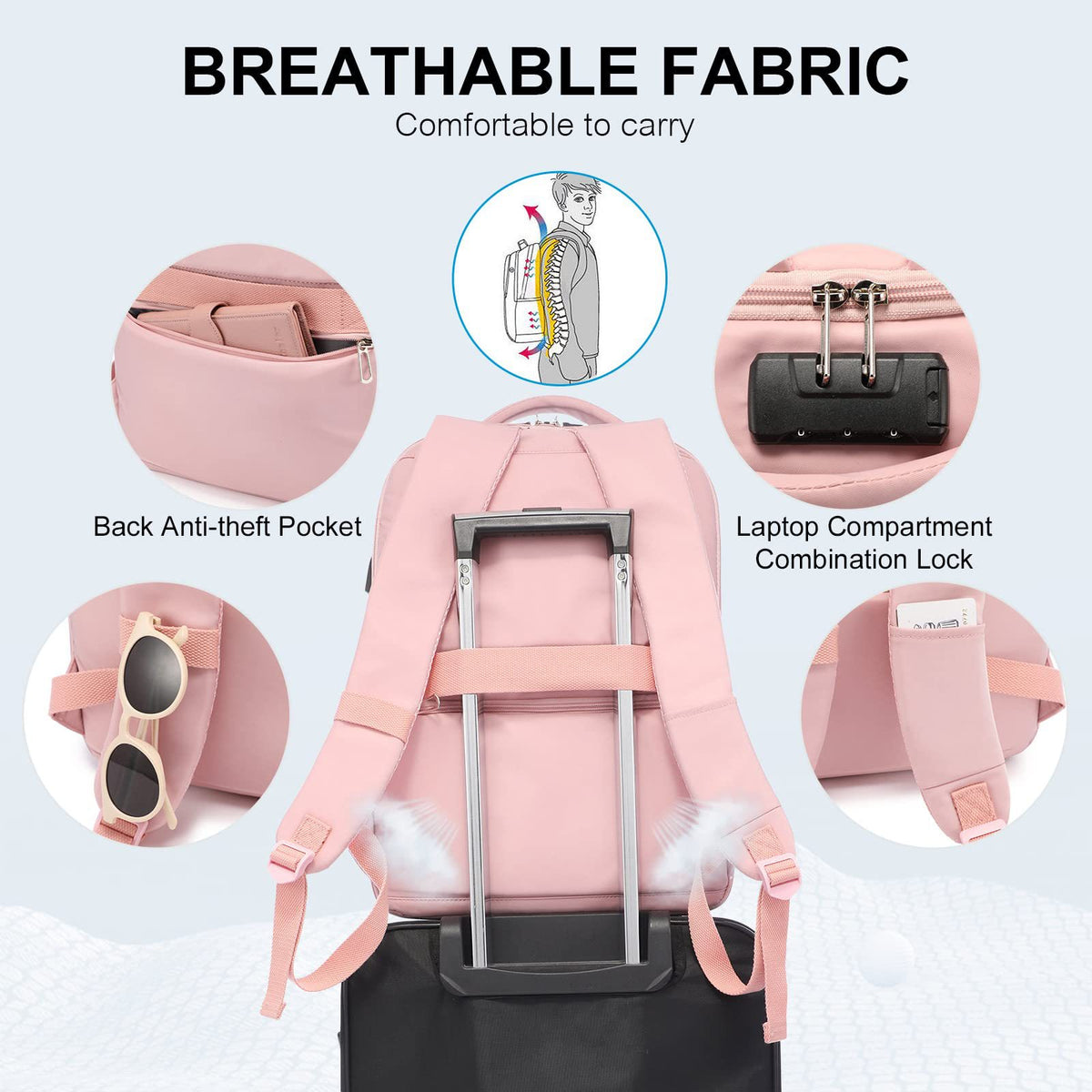 ergonomic business backpack with breathable straps and luggage sleeve