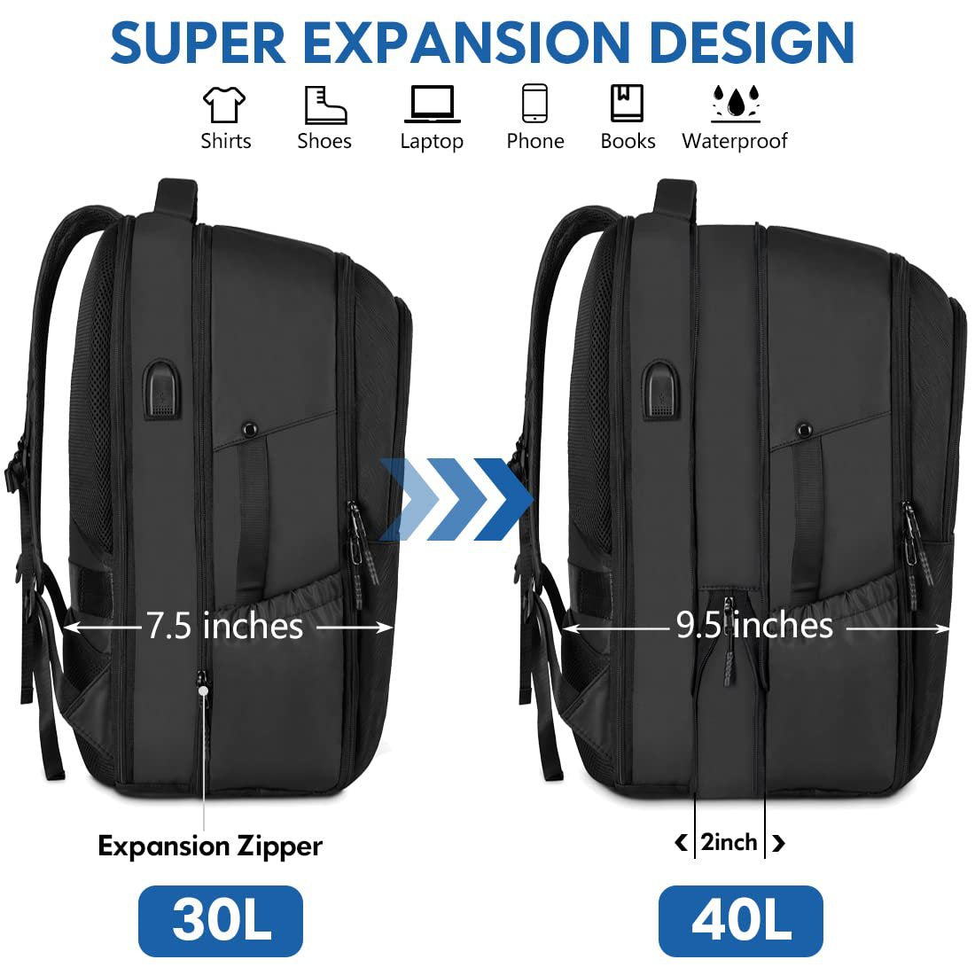 black polyester fanlosn expandable laptop backpack,custom,dimensions