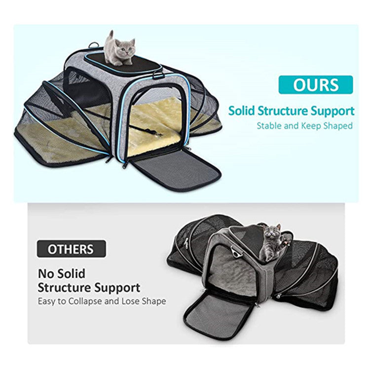 expandable pet carrier with solid structure support for stable expanded space