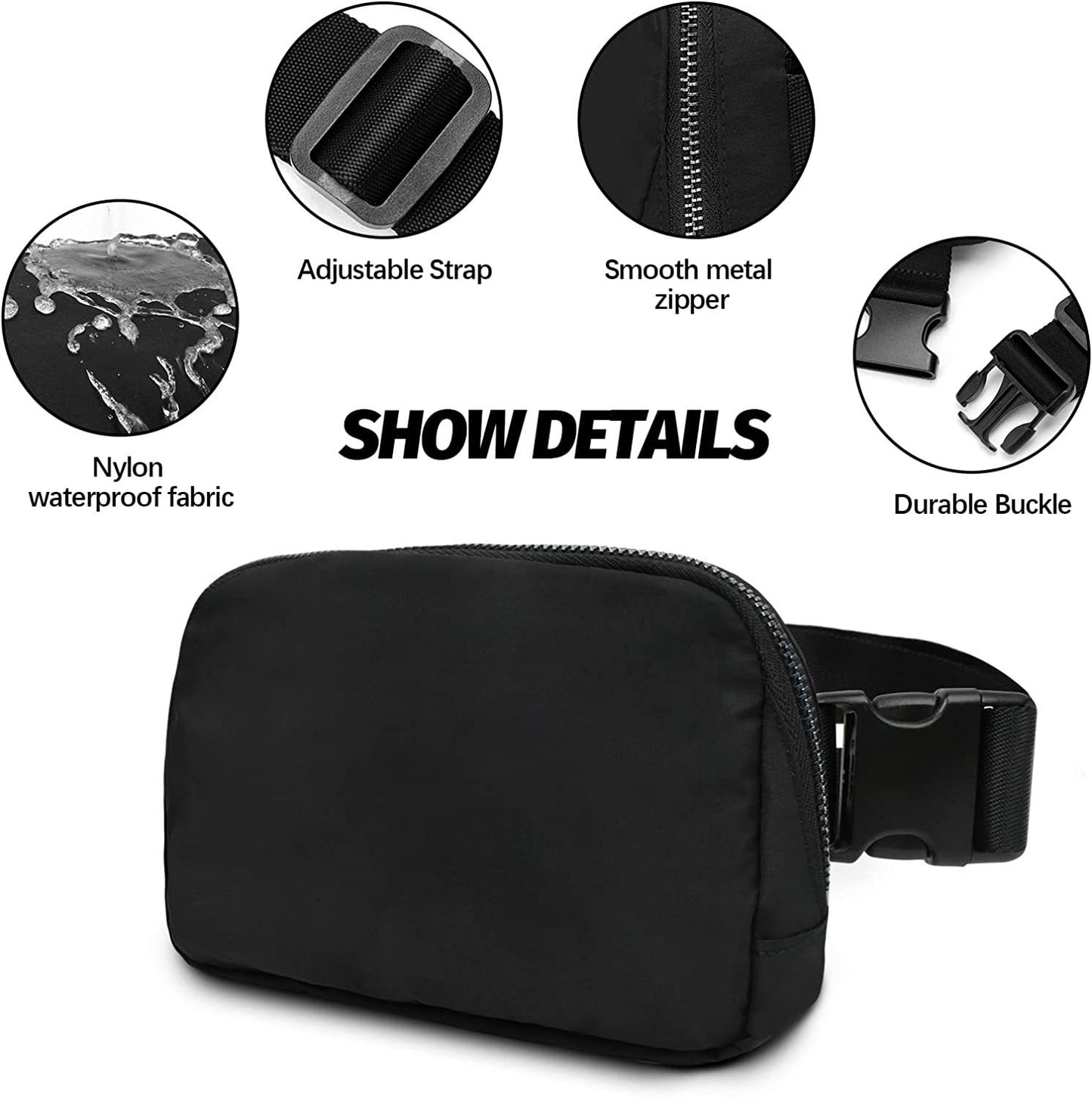black nylon fashion waist bag,custom,detail