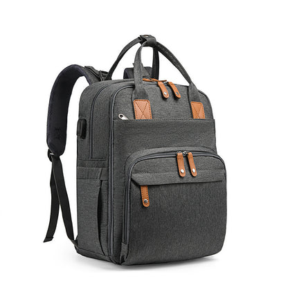 dark gray oxford fanlosn foldable baby bed diaper bag,custom,front