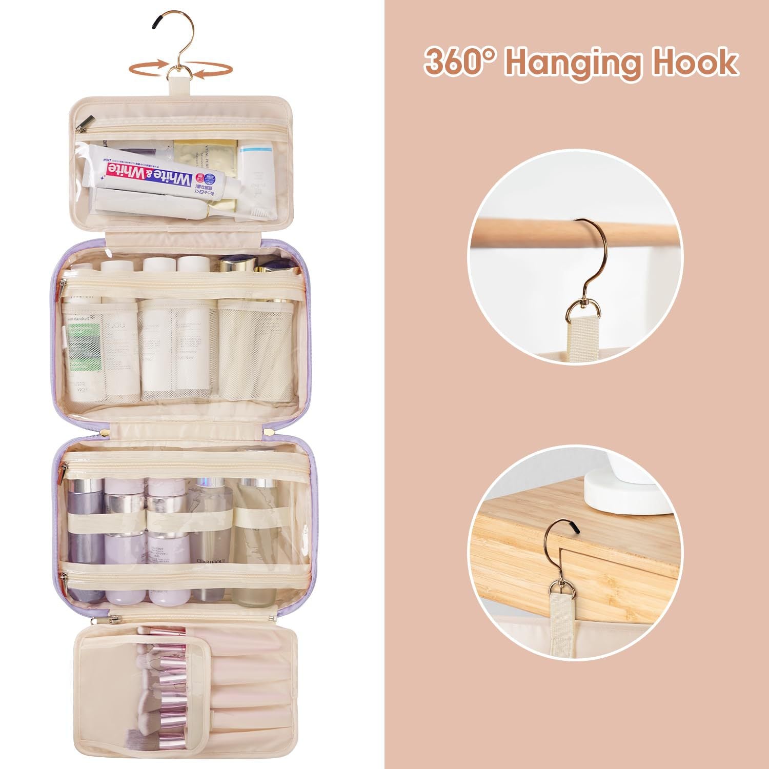foldable hanging makeup organizer with 360 degree hook