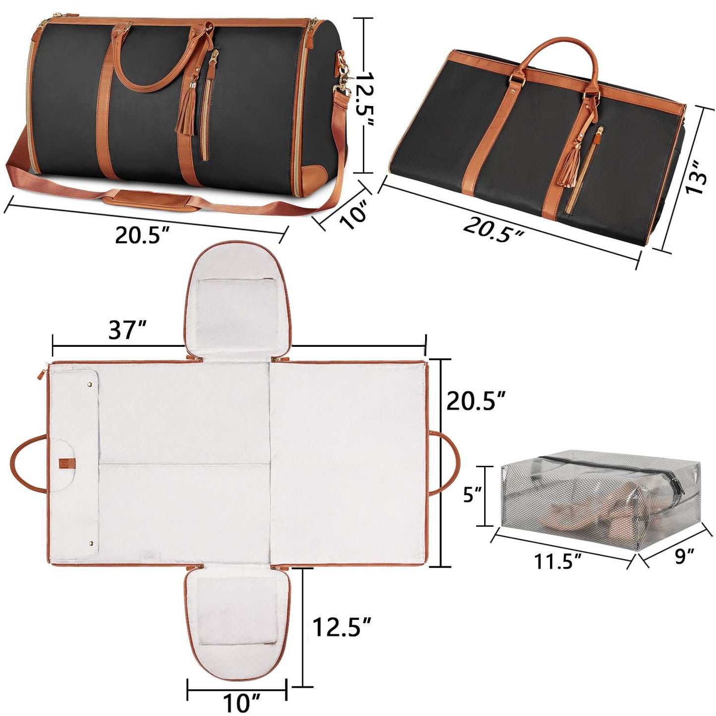 black pu leather large garment bag,custom,dimensions