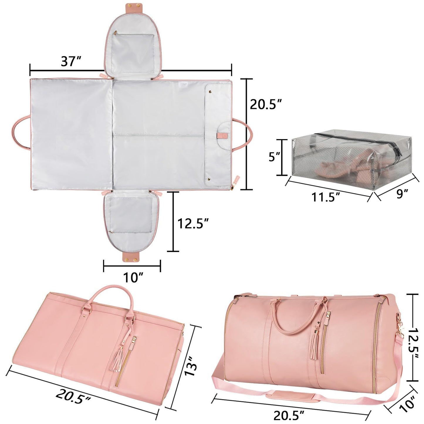 pink pu leather large garment bag,custom,dimensions