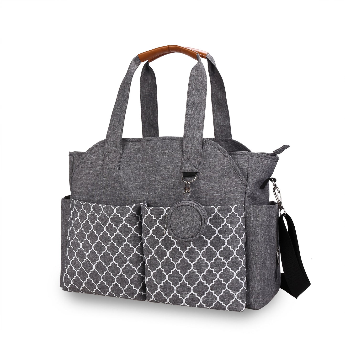 geometric diaper bag tote with multiple pockets for baby essentials