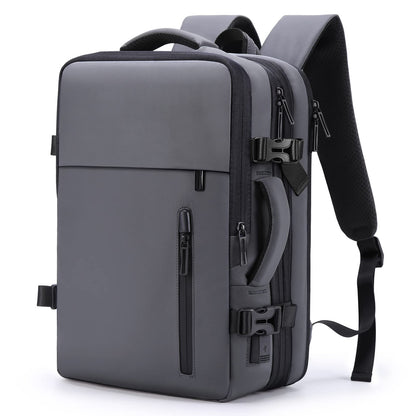 gray business travel backpack with laptop storage