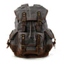 gray canvas leather backpack with classic outdoor travel design